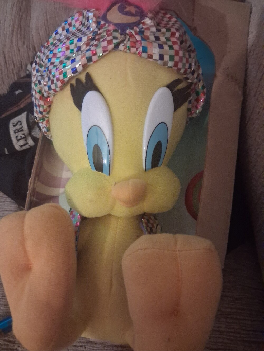 Tweety Bird Plush with Colorful Checkered Headwrap